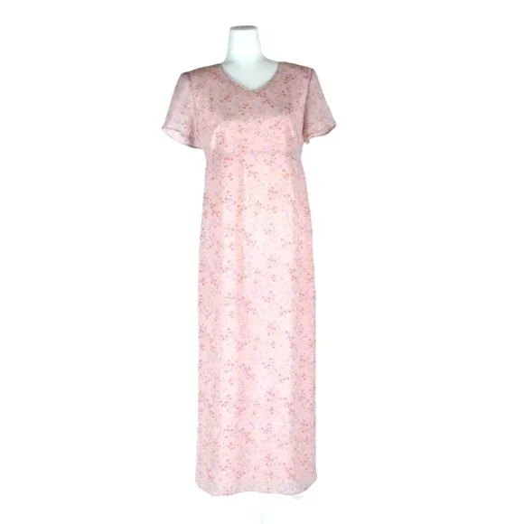 Motherhood | Dresses | Motherhood Maternity Dress Size M Pink Floral Maxi  Short Sleeve Empire Waist | Poshmark